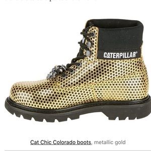 Women’s 7 1/2 caterpillar Gold polka dot boots